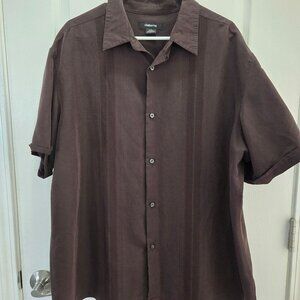 Claiborne Men's Button-Up Short Sleeve Shirt , XXL Brown Pleated